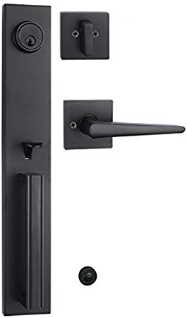 Black Dummy Handleset，Front Door inactive Entry Handleset Reversible for Right and Left Handed,with Single Cylinder Deadolt in Matt Black,MDHST2016DB-D-AMZ