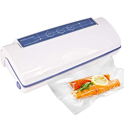 Andrew James Vacuum Sealer Machine | 15 Reusable Bags in 2 Sizes | Ideal for Sous Vide Cooking | 110w | White