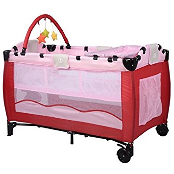 Giantex Pink Baby Crib Playpen Playard Pack Travel Infant Bassinet Bed Foldable