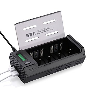 EBL Upgraded LCD Ni-MH Ni-CD C D 9V AA AAA Battery Charger with 2 USB Ports, Discharge Function (USB Cables Not Included)