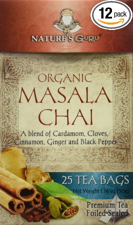 Nature's Guru Organic Tea, Masala Spice, 25 Count (Pack of 12)