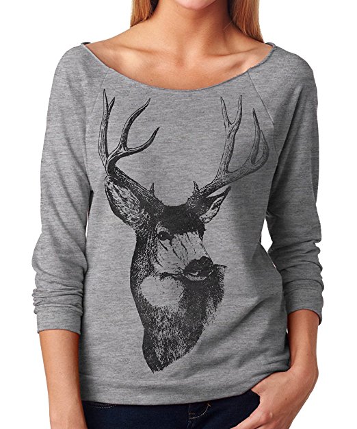 Superluxe™ Womens Vintage 1970s BUCK Deer Antlers French Terry T Shirt