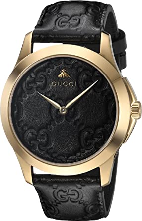 Gucci Gold-Tone and Leather Casual Black Watch(Model: YA1264034)