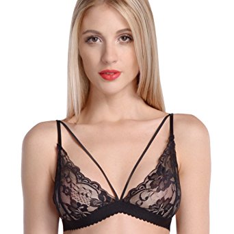 Wink Gal Women's Sexy Deep V Full Lace Thin Band Bralette