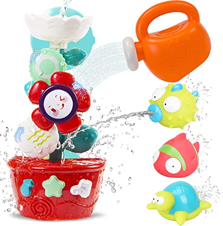 TOY Life Flower Bath Toys for Toddlers 3-4 Years Bathtub Toys for Toddlers with Squirter Toys Watering Can Waterfall Flower Baby Bath Toy for Toddlers Kids 1 2 3 4 5 Year Old Girls and Boys