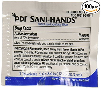 Nice Pak D43600 PDI Sani-Hands Instant Hand Sanitizing Wipes (Pack of 100)