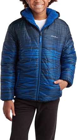 Eddie Bauer Boys' Reversible Jacket - Waterproof Lightweight Fleece Lined Hooded Puffer Coat - Boys Outerwear Jacket (5-20)