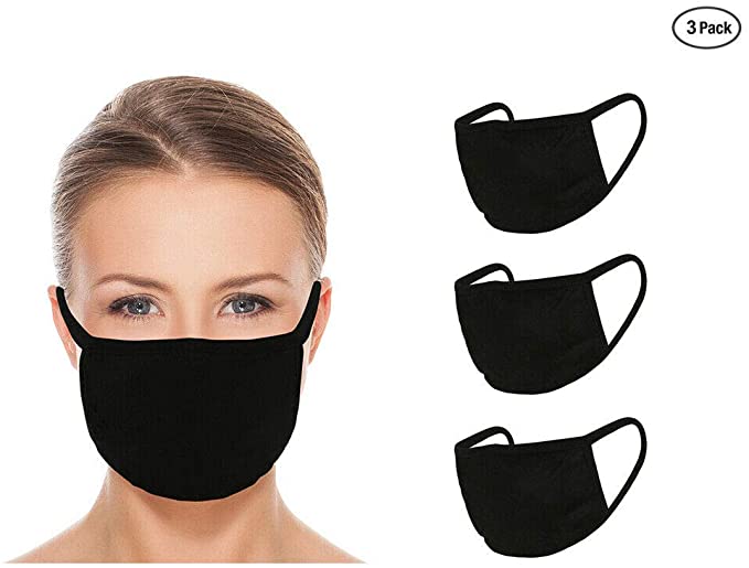 Washable Reusable Face Mask (In Stock) - Double Layer Mouth Cover For Dust Particle & Droplet Protection - Unisex 3 Pack, Ships From USA - Black
