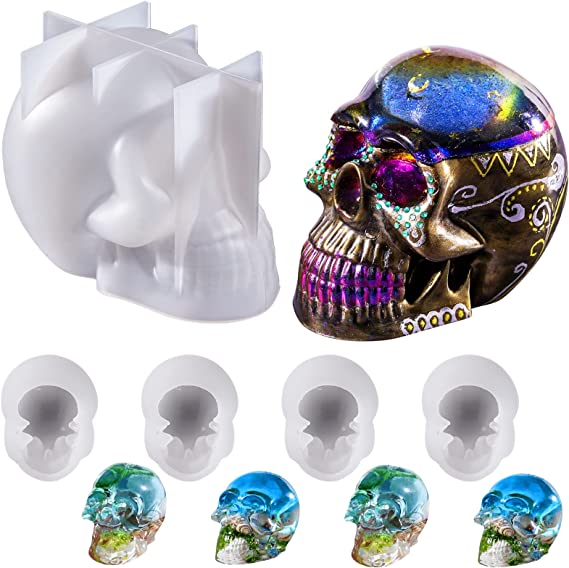 LET'S RESIN Resin Molds Silicone, 1 Pc Large Silicone Skull Epoxy Molds with 4 Pcs Small Skeleton Epoxy Resin Molds for Resin Casting Art Crafts, Candle Making, Home Decor, Pendants, Keychains