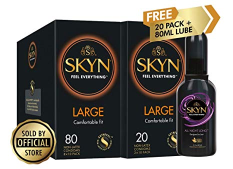 SKYN® Large Non Latex Condoms - Pack of 80   20 Pack and 80ml Lube Free