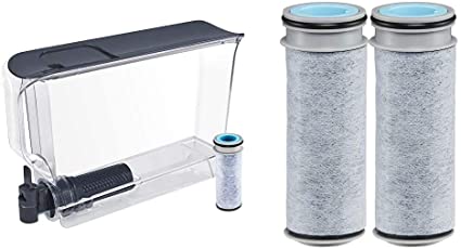 Brita UltraSlim Dispenser with 1 Stream Filter-BPA Free, Extra Large 25 Cup, Slate & Stream Replacement Filters, 2 Count, Gray