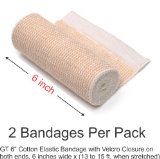 GT 6 Cotton Elastic Bandage with Velcro Closure on both ends 6 inches wide x 13 to 15 ft when stretched 2 Pack