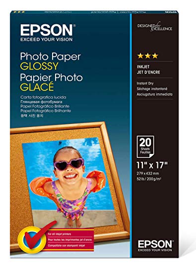 Epson S041156 Glossy Photo Paper, 52 lbs, Glossy, 11 x 17 (Pack of 20 Sheets)