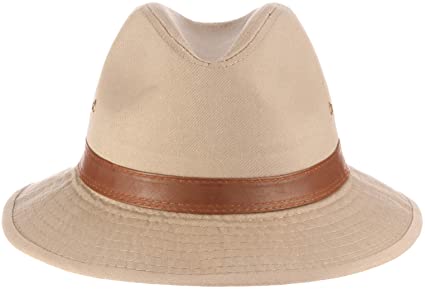 Dorfman Pacific Men's One-Piece Canvas Faux Leather-Trim Safari Hat