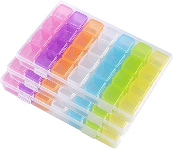 Diamond Embroidery Box, FOME 3 Pack Colorful Diamond Painting Storage Box Containers Each with 28 Mini Compartments Grids Mosaic Kits Accessories Storage Box and Cross Stitch Tools for DIY Art Craft