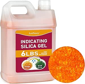 LotFancy 6 LBS Silica Gel Beads, Orange to Green Indicating Desiccant, Rechargeable Silica Beads for 3D Printer Filament, Electronic Drying, Cabinet Storage