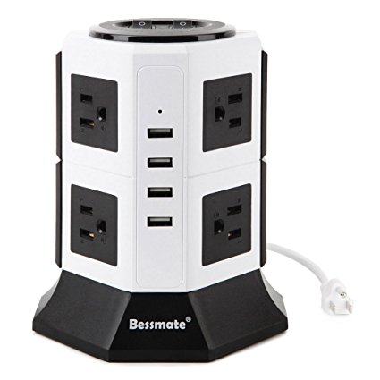 Power Strip Bessmate 8 Outlet Surge Protector with 6.5-Foot Power Cord and 4 Smart USB Charging Ports(5V/4.5A) 1000 Joules