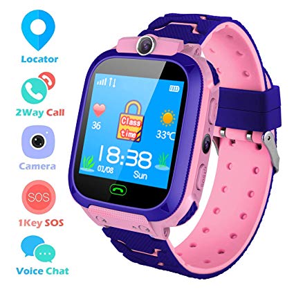 Kids Smart Watch, Childrens Smartwatch GPS/LBS Tracker Touch Screen SOS Two Way Call Voice Chatting Birthday Gift Toy For Boys Girls(Pink)