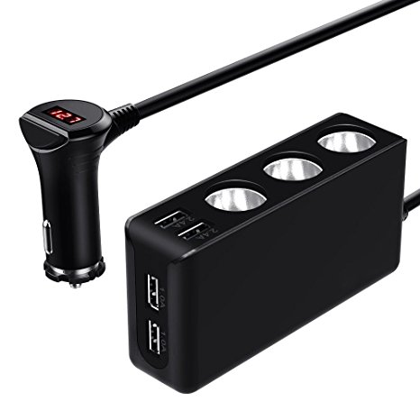 [ 2018 Updated ] HiGoing 3 Socket Cigarette Lighter Adapter 12V/24V, 4 Port USB Car Charger Splitter 120W 6.8A Support iPhone,ipad,Samsung, GPS,Dash Cam, Radar Detector,MP3 Player (Black)