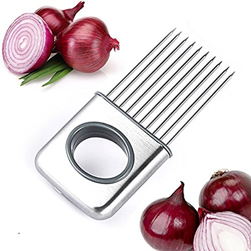 LifeJoy Onion Holder Vegetable Potato Cutter Slicer Gadget Stainless Steel Fork Slicing Odor Remover Kitchen Tool Aid Gadget Cutting Chopper (Stainless Steel)