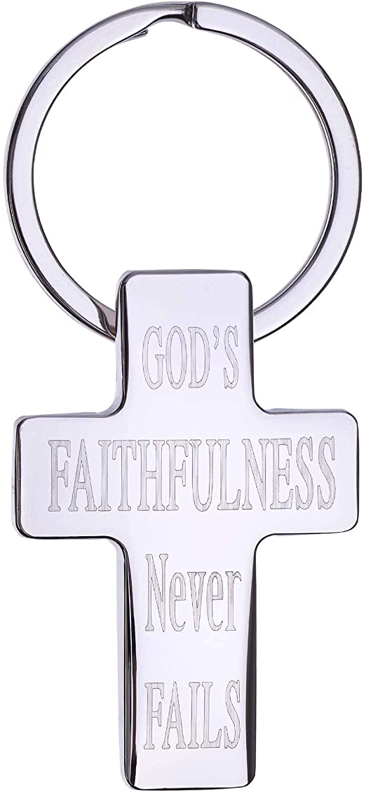 Christian Art Gifts Engravable Metal Cross Keychain | Gods Faithfulness Never Fails | Inspirational Accessory Keychain/Keyring for Men and Women