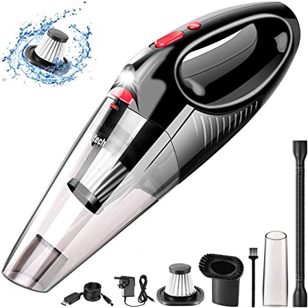 Plustore Handheld Vacuum, Cordless Handle Vacuum Cleaner with 100V Charge Adapter, Waterwashable Steel Filter, 120W 7000pa Powerful Wireless Vacuum with LED Light for Car & Home