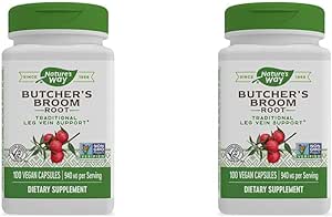 Nature's Way Butcher's Broom Root, Traditional Leg Vein Support*, 100 Vegan Capsules (Pack of 2)