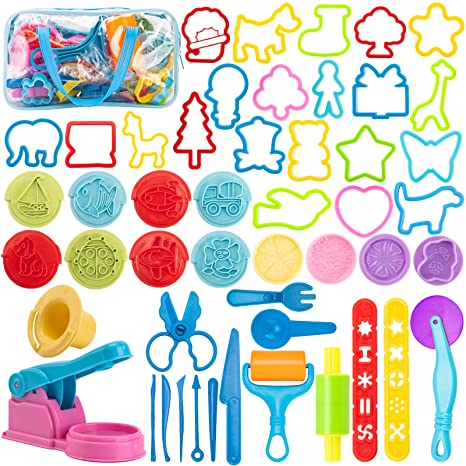 Maykid Play Dough Tools Set for Kids, 50pcs PlayDough Toys Includes Dough Accessory Molds Rollers Cutters Scissors and Storage Bag