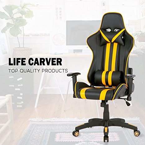 BTM Gaming Chair Racing Chair High Back Executive Office Recliner Gaming Chair Faux Leather (Yellow)