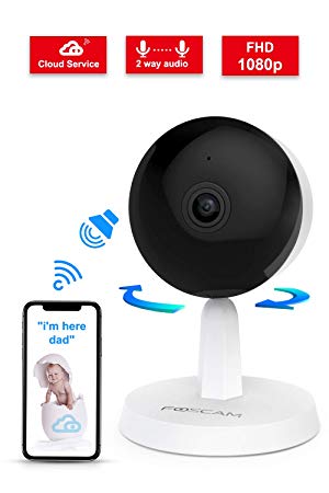 Video Baby Monitor,Foscam X1 1080P Wireless Pet Baby Monitor 2 Way Audio 1 Button Call Night Vision Smart Home Indoor Security Camera Works with Alexa Cloud Service Human Motion Detection