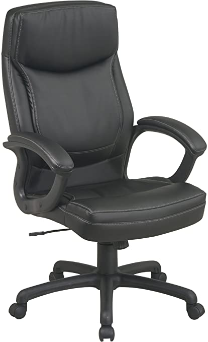 Office Star High Back Thick Padded Contour Seat and Back Eco Leather Executive Chair with Locking Tilt Control with 2-tone Stitching,, Black