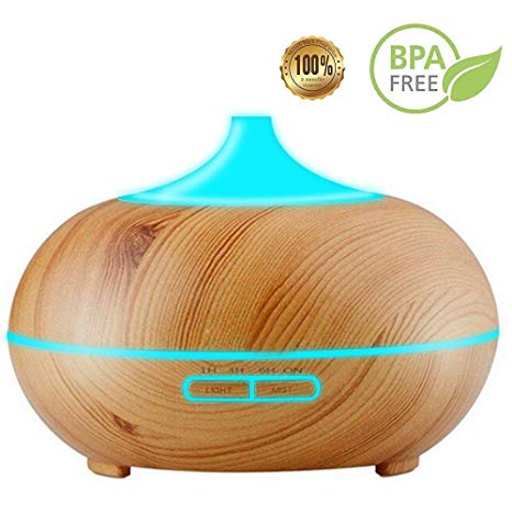 Essential Oil Diffuser, ALIKE 300ml Cool Mist Ultrasonic Aroma Diffuser, Cool Air Diffuser Wood Grain Humidifier with Waterless Automatically Shut-Off for Office Home Yoga Spa-Wood
