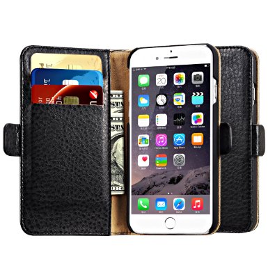 iPhone 6 Case Folio Premium Leather Case Wallet Series Magnetic Detachable Soft Flip Cover Card Slots Cash Compartment with Magnetic Closure and Stand for iPhone 6 47 inch Black