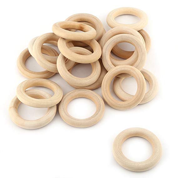 20 Pcs Natural Wood Rings, 55mm/2.1inch Wood Teething Rings Circle, Wooden Unfinished Round Connectors for DIY Pendant Connectors Jewelry Making Accessory