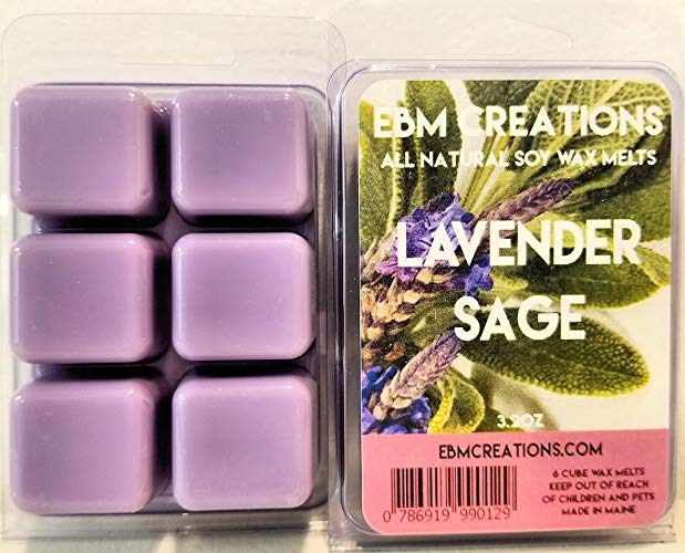 Lavender Sage - Scented All Natural Soy Wax Melts - 6 Cube Clamshell 3.2oz Highly Scented!