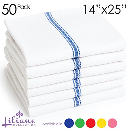 Liliane Collection 25 x 14 – Inches Cotton Dish Towels, White with Blue Stripes