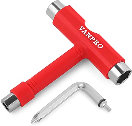 Vanpro All-in-One Skate Tools Multi-Function Portable Skateboard T Tool Accessory with T-Type Allen Key and L-Type Phillips Head Wrench Screwdriver