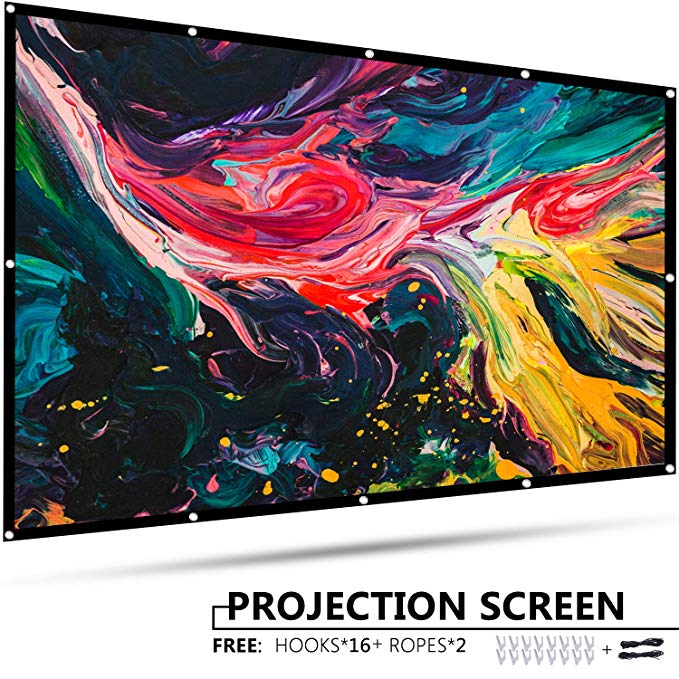 EleTab 100 inch Projector Screen Outdoor Portable 16:9 HD Foldable Anti-Crease Projection Movies Screen for Home Theater Support Double Sided Projection