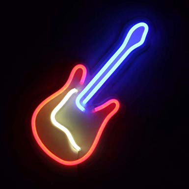 NUÜR Neon Lights GuitarLED Sign Battery Operated and USB Powered, LED Decorative Lights Wall Decor for Living Room Office Christmas Wedding Party Decoration (Red Blue Warm White)