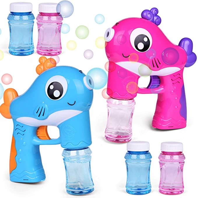 FUN LITTLE TOYS 2 Bubble Guns with 4 Bottles Bubble Solution, Bubble Blower for Bubble Blaster Party Favors, Summer Toy, Outdoors Activity, Kids Birthday Gift
