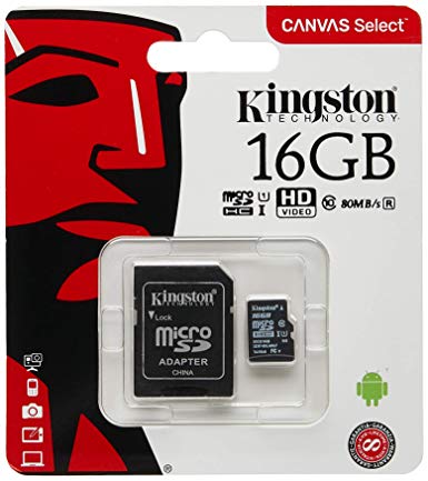 Kingston 16GB microSDHC Canvas Select 80R CL10 UHS-I Card   SD Adapter