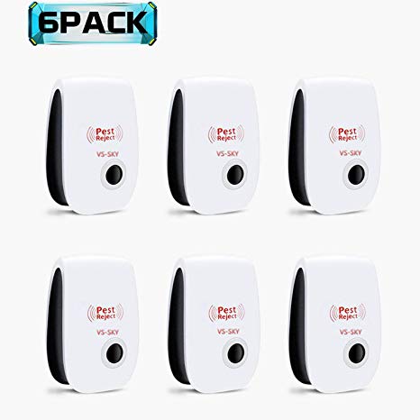VS-SKY Ultrasonic Pest Repeller,Humane Mice Repellent,Insect Repellent,Pest Reject,Rat Repeller,Bug Repellent for Mosquito,Roach,Bug,Spider,Flea,Ant,Rodent,No More Trap/Spray,Pets Safe,6 PACK