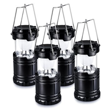 Pictek Camping Lantern, 6 LED Ultra Bright Portable Camping Lantern Flashlight For Outdoor, Emergencies with 3 AA Batteries(4Pack, Black, Collapsible)