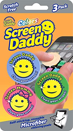 Scrub Daddy Screen Daddy Colors - Multicolor, Multiuse Microfiber Cleaning Pads for Electronic Screens With Convenient Storage, Scratch Free, Streak Free, Reusable and Washable, 3ct (1pk)