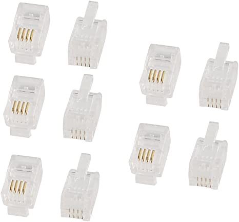 uxcell 4P4C RJ11 Plug Jack Telephone Cable Connector, 10Pieces for Landline Telephone, Clear