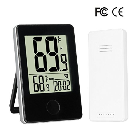 Sondiko Indoor Outdoor Thermometer, LCD Digital Thermometer with Wireless Sensor Min/Max Temperature Record Clock