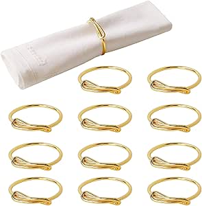 Gold Napkin Rings Set of 12, Elegant Modern Napkin Ring Buckles Cute Brushed Napkin Rings Serviette Napkin Holder Ring for Weddings Dinner Engagement Party Table (Infinity Knot-Gold)