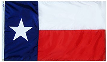Texas State Flag 3x5 ft. Nylon SolarGuard Nyl-Glo 100% Made in USA to Official State Design Specifications by Annin Flagmakers.  Model 145260