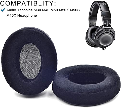 Defean Ear Pads for Audio Technica M30 M40 M50 M50X M50S M40X Headphone (Black All Velour Earpads)