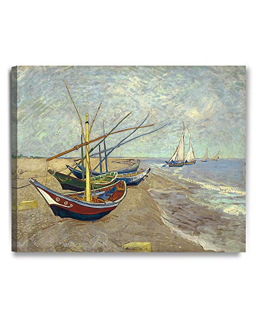 DecorArts - Boats At Saintes Maire, by Vincent Van Gogh. The Classic Arts Reproduction. Art Giclee Print On Canvas, Stretched Canvas Gallery Wrapped 30x24"